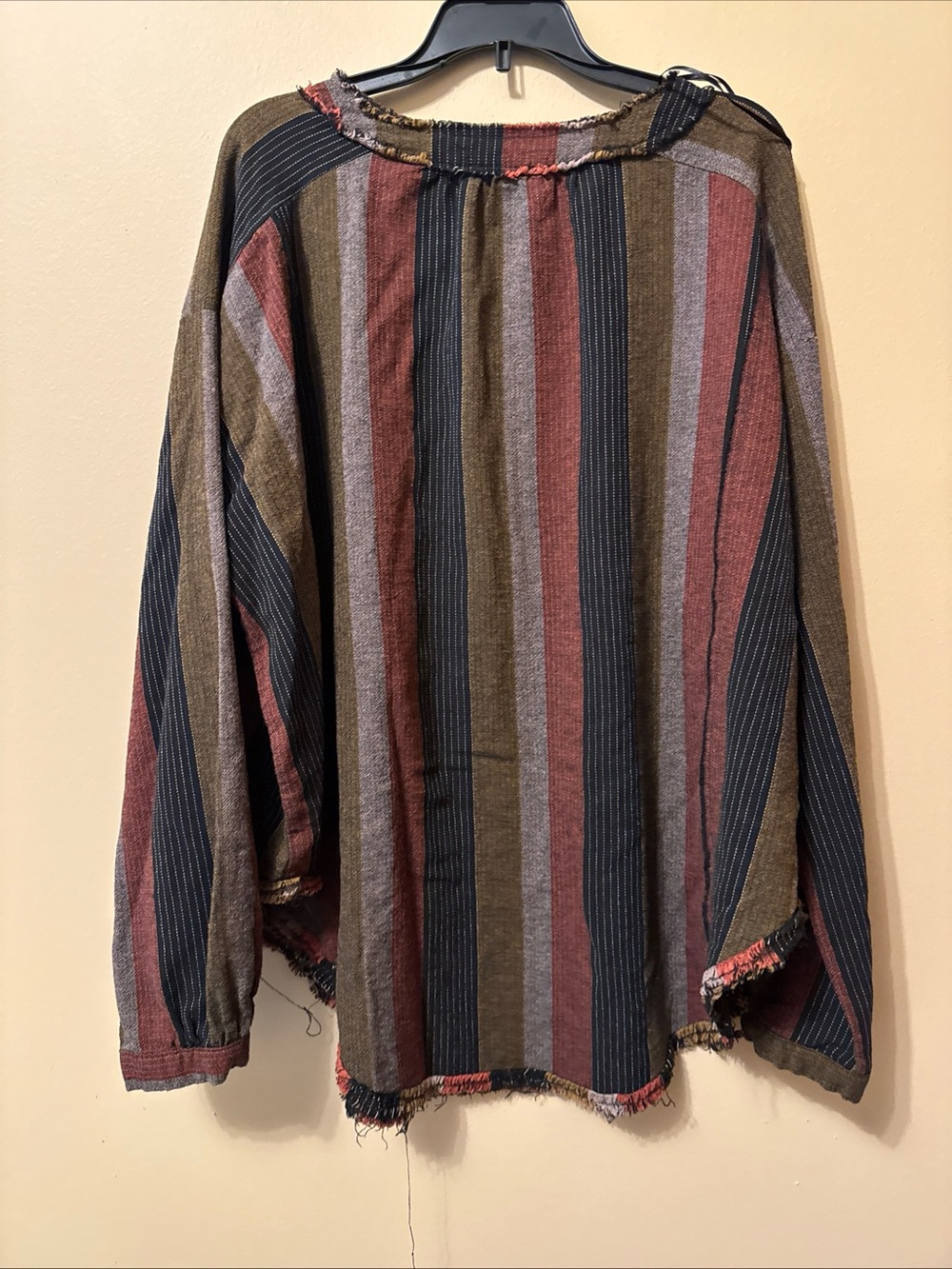 Striped Long-Sleeve Henley Blouse in Rust, Olive & Black - Picture 5 of 7